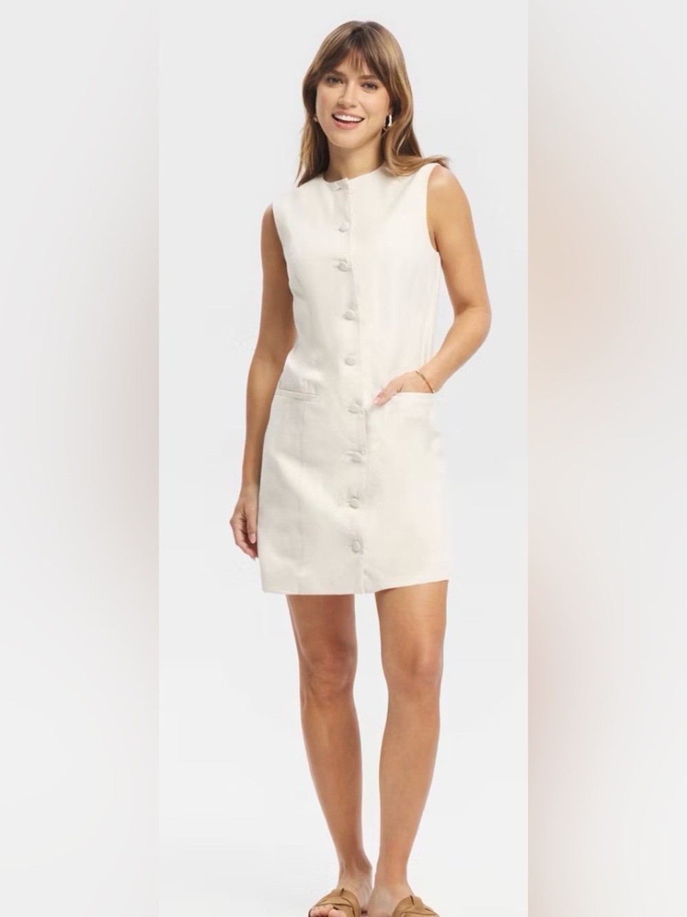 a new day Cream Sleeveless Button-Down Mini Shift Dress size Medium
